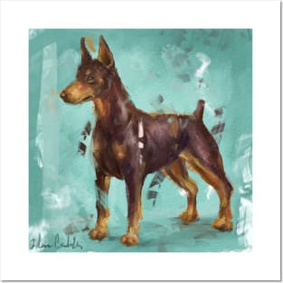 Impressionistic Painting of a Pinscher on Green Blue Background Posters and Art